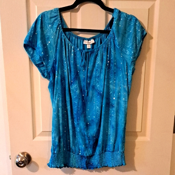 dressbarn Tops - Dressbarn Blue Flutter Sleeve Sequin Blouse